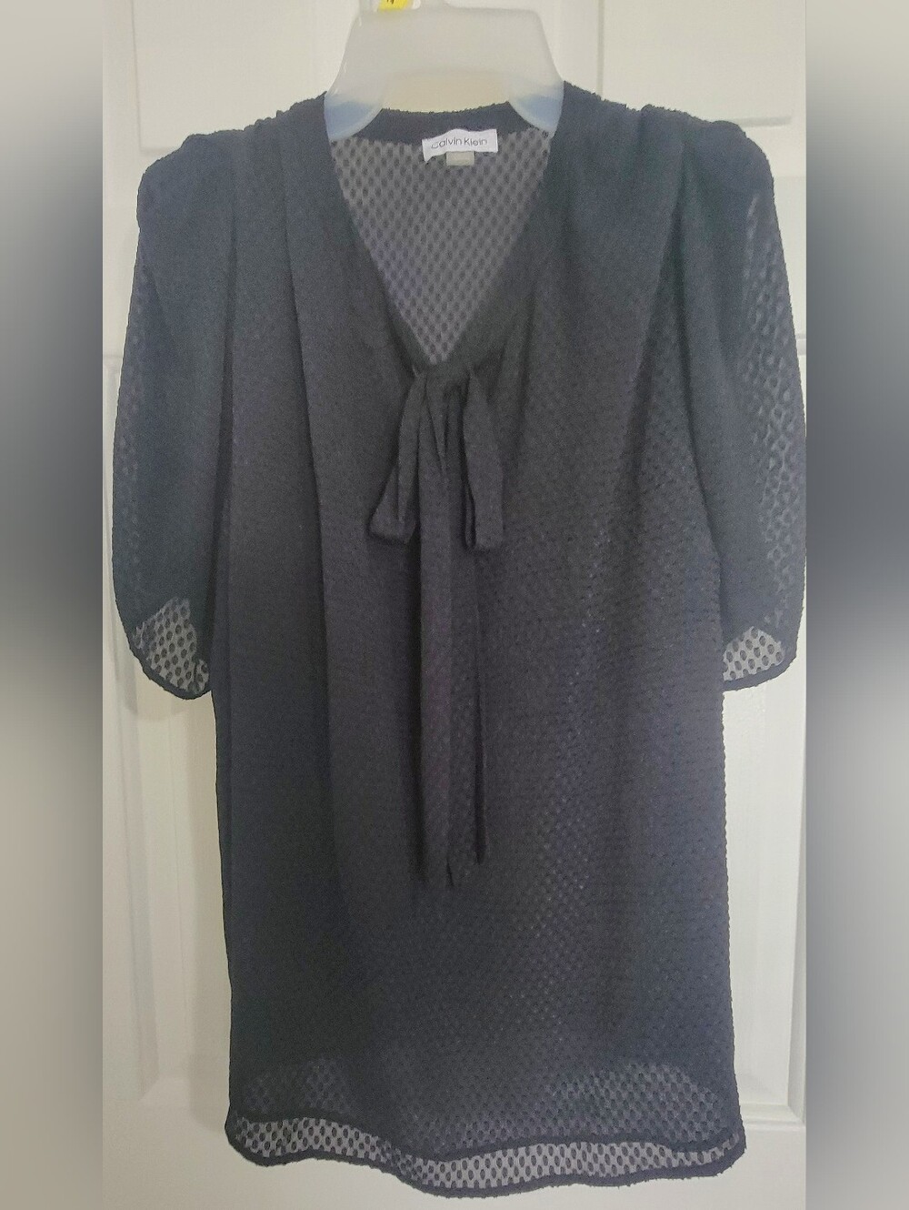 Calvin Klein Black Sheer Tie-Neck Women's Top